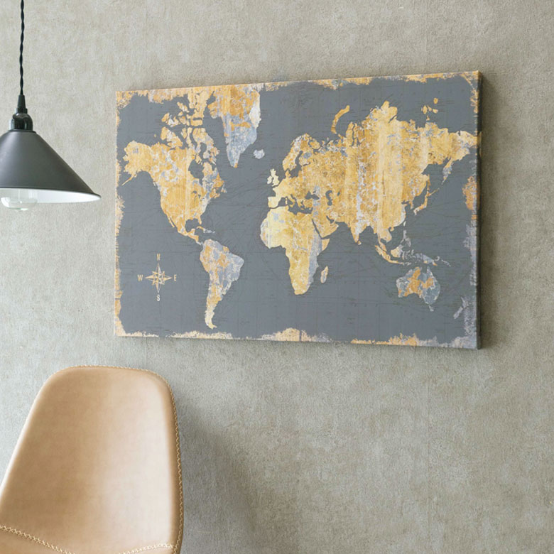 アートフレーム アートパネル 世界地図 アンティーク風 W 75cm D 50cm