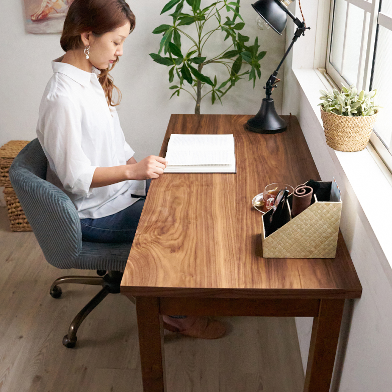 デスク 木製 W 120 × D 53 × H 72 スリム 引出し付き ウッド 木目