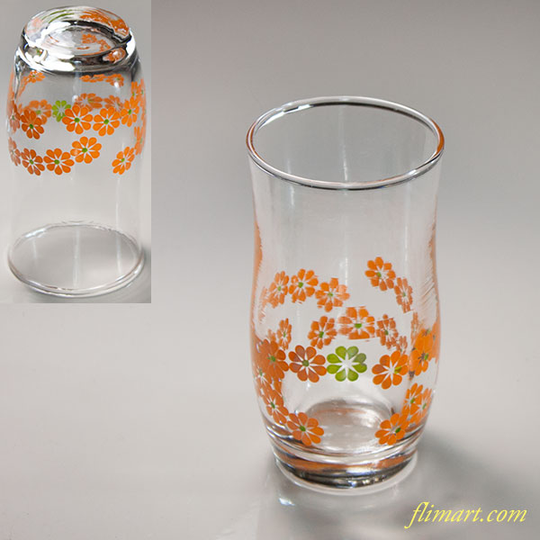 HOYAオレンジ花柄ガラスコップR6172 : レトロポップ食器