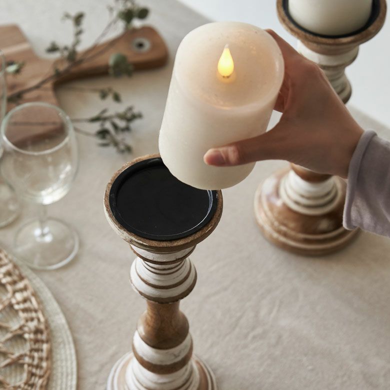 キャンドルスタンド ホワイトウォッシュ 木製 ラウンド型 Mサイズ 約 W