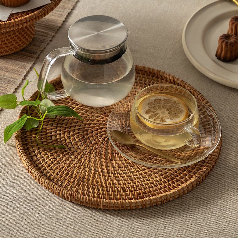 トレイ ラタン 籐 約 W 27cm D 27cm H 1.5cm ナチュラル ラウンド 丸