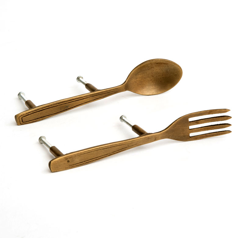 メール便対応】ドアハンドル スプーン フォーク型 アンティーク風 真鍮