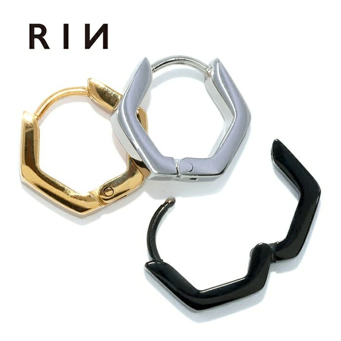 六角形 ヘキサゴン ワンタッチ リング ステンレスピアス0069【1124re
