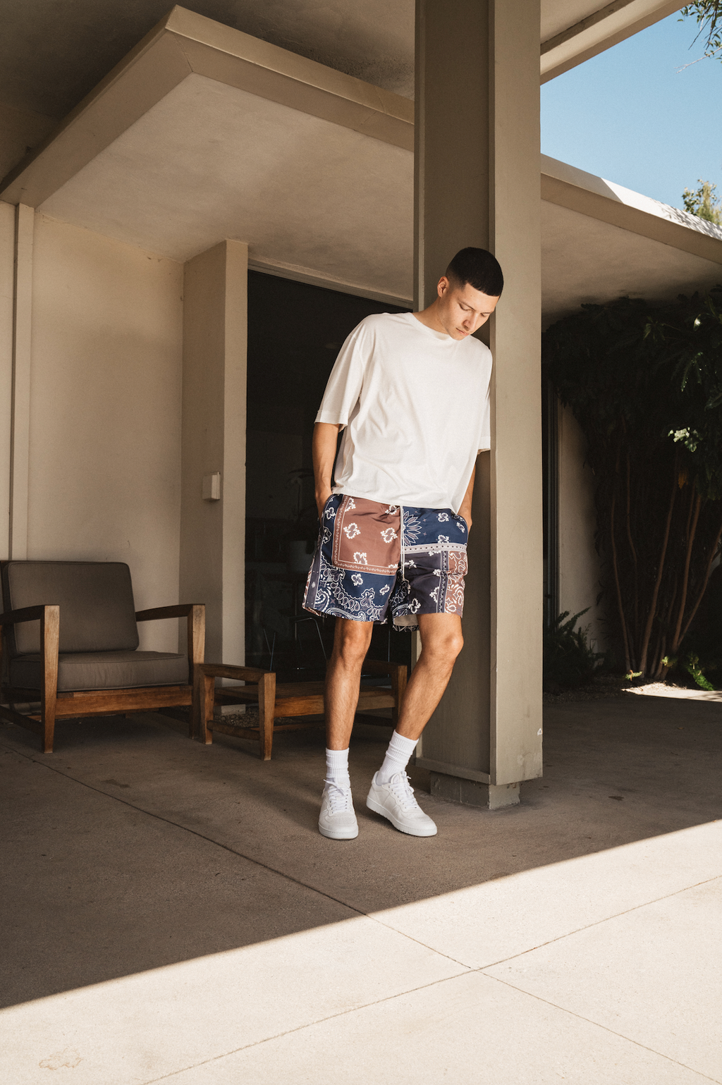 PATCHWORK NYLON PAISLEY SHORT - BLUE/MULTI – RICHIE LE COLLECTION