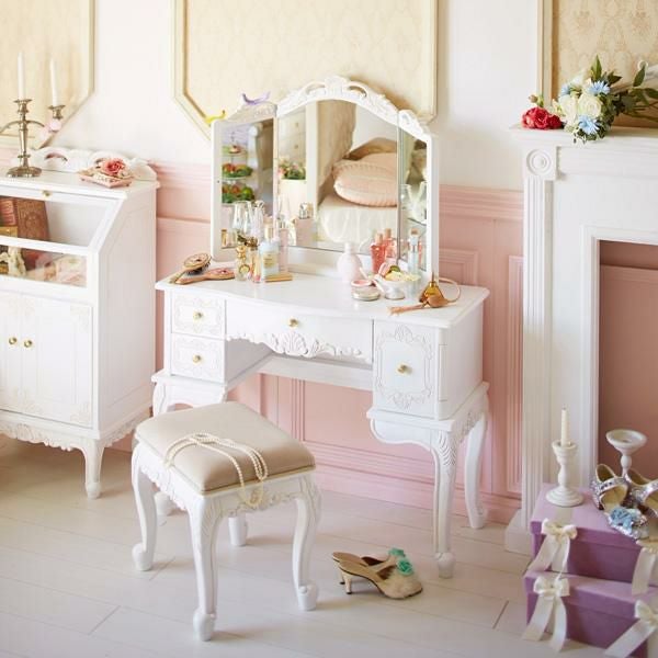直送】ドレッサー＆スツール(三面鏡・ベージュ)/Noble(ノーブル