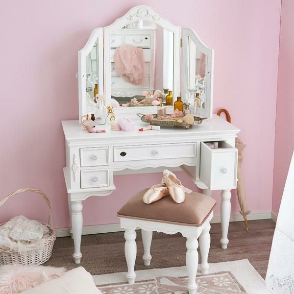 直送】アンティーク風ドレッサー＆スツール/Soleil(ソレイユ