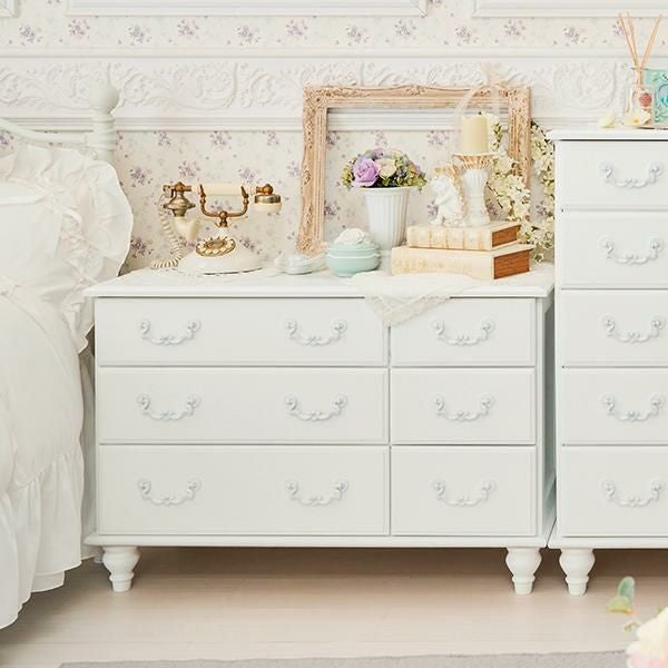 直送】ワイドチェスト/Blanc(ブラン)｜かわいいお姫様インテリア家具