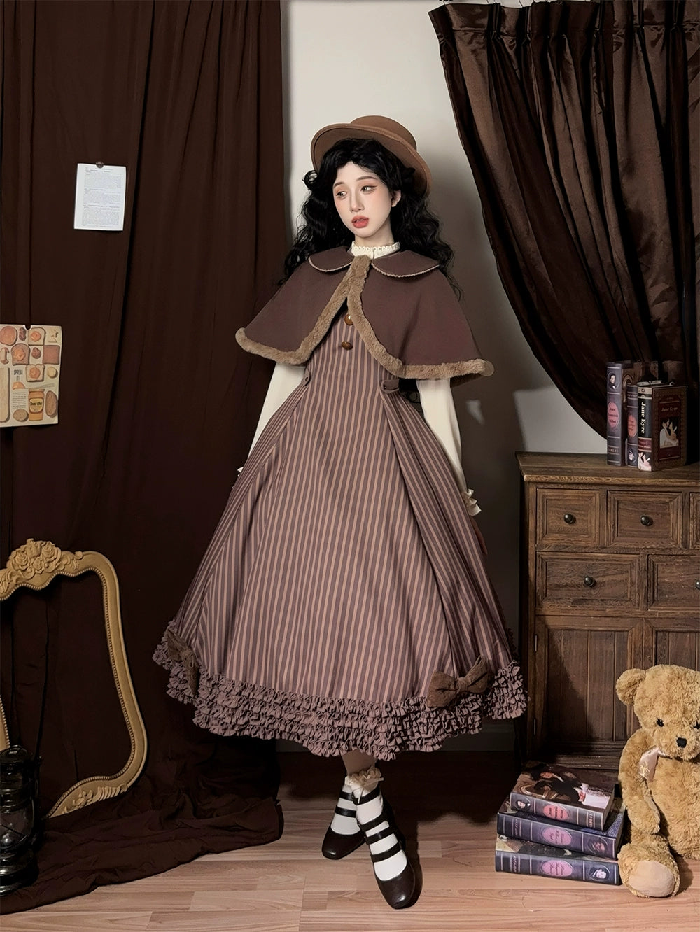 予約販売】Classic Chocolat Stripe ストライプジャンパースカート