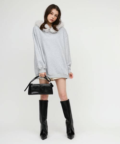 ファー付ラメ裏毛フーディーミニワンピース｜ROYAL PARTY ロイヤル