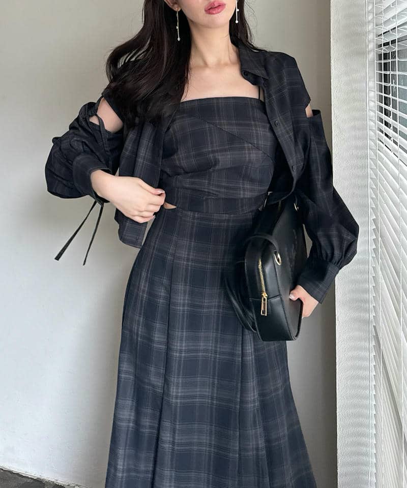 チェック柄カッティングキャミフレアワンピース｜ROYAL PARTY ロイヤル