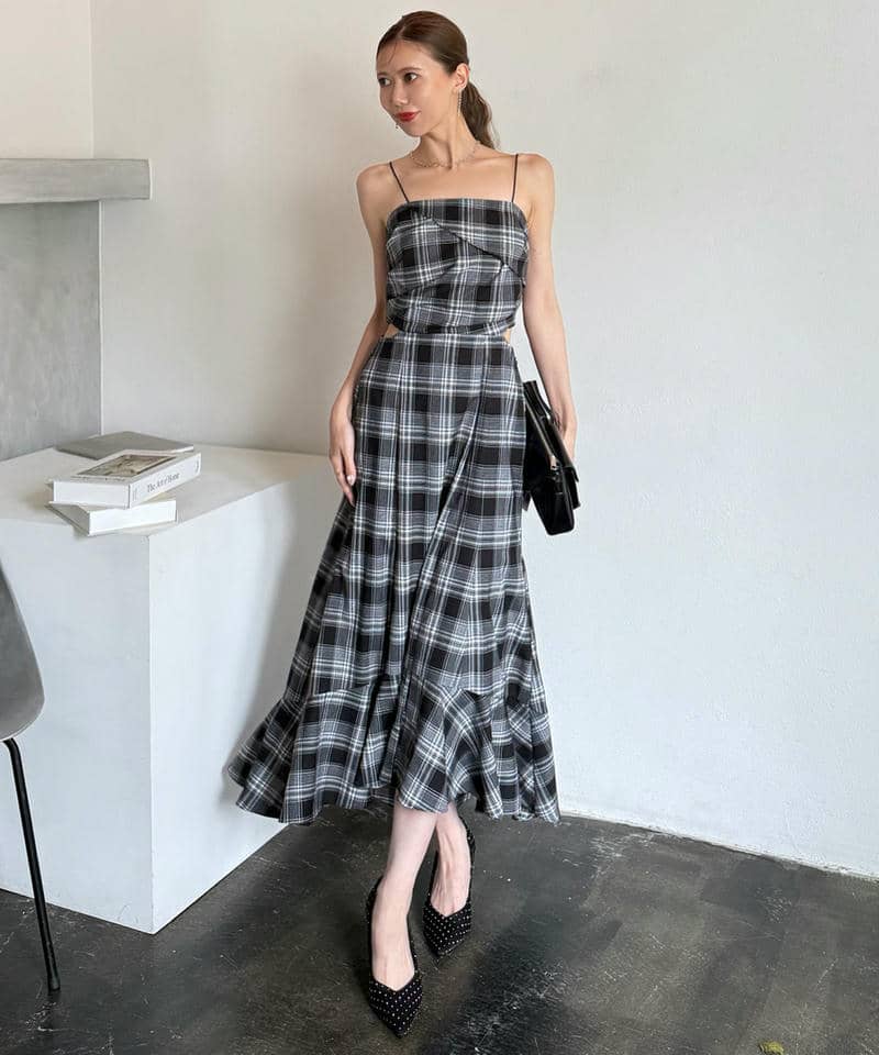 チェック柄カッティングキャミフレアワンピース｜ROYAL PARTY ロイヤル