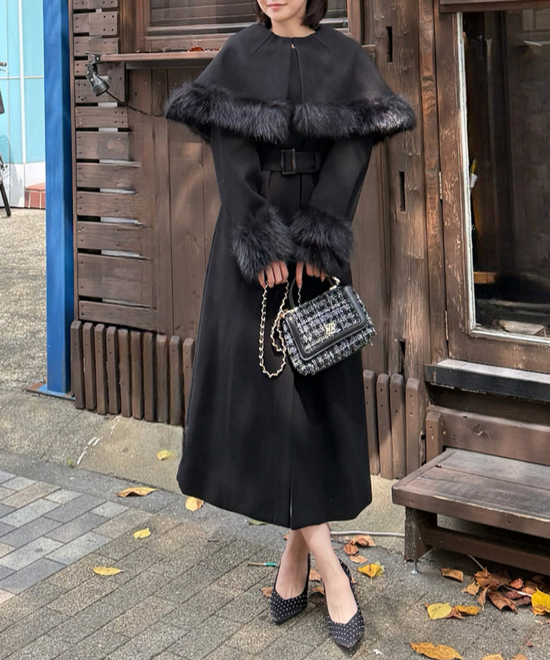 ケープ付2wayロングノーカラーコート｜ROYAL PARTY ロイヤルパーティー