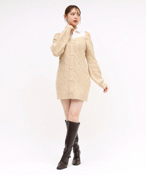 シャツドッキングケーブルニットミニワンピース｜ROYAL PARTY ロイヤル
