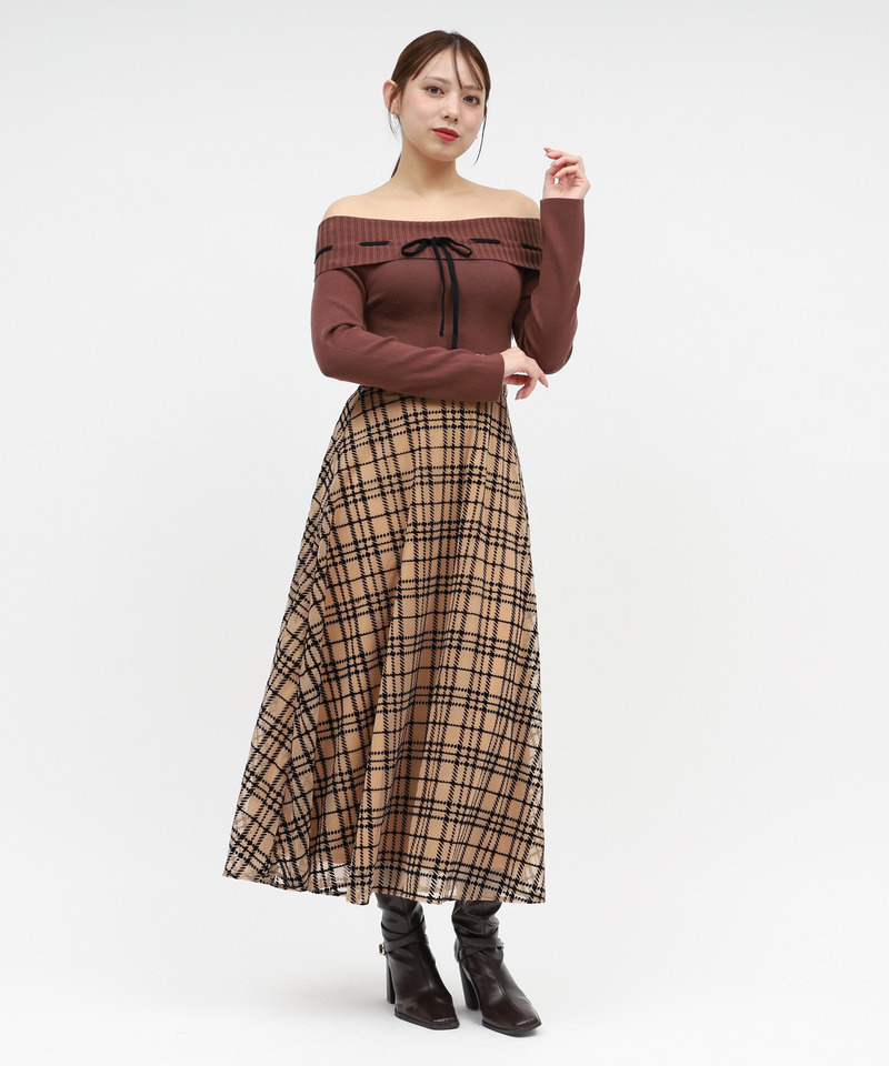 配色リボンフロッキーチェックドッキングワンピース｜ROYAL PARTY