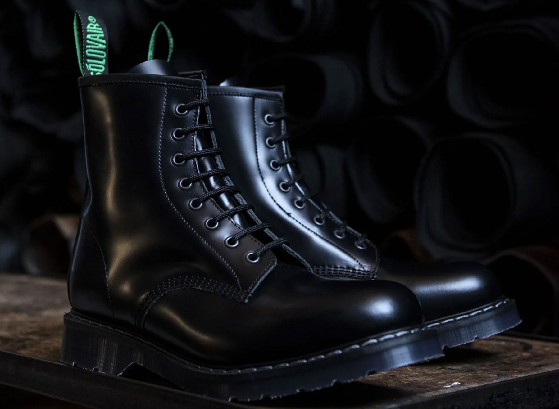 Solovair 8 Eye Derby Boot - Black Hi-Shine | Solovair | Robinson's