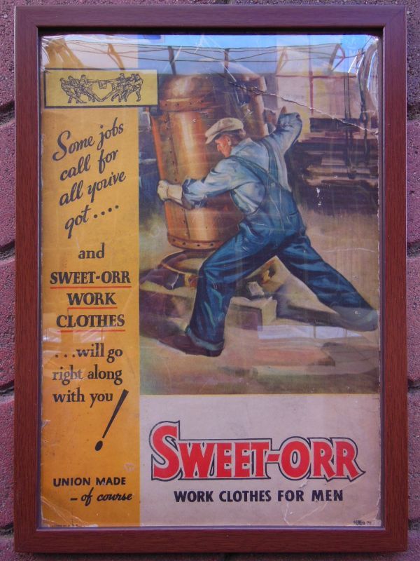 1940'S SWEET-ORR ADVERTISING CARDBOARD SIGN - ROCK-A-HULA Vintage