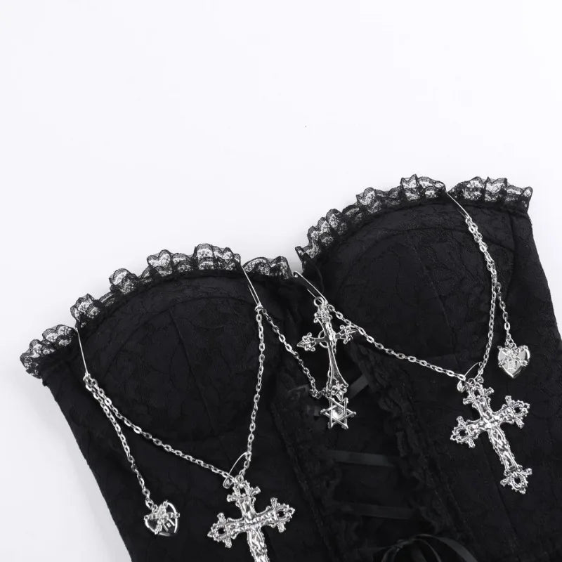 Gothic Cross Chain Lace Corset Style Top – ROCK 'N DOLL
