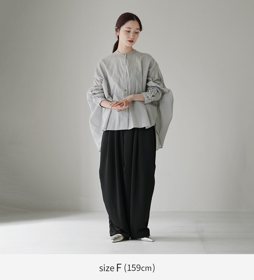 mizuiro ind（ミズイロインド） バックギャザー ワイドシャツ