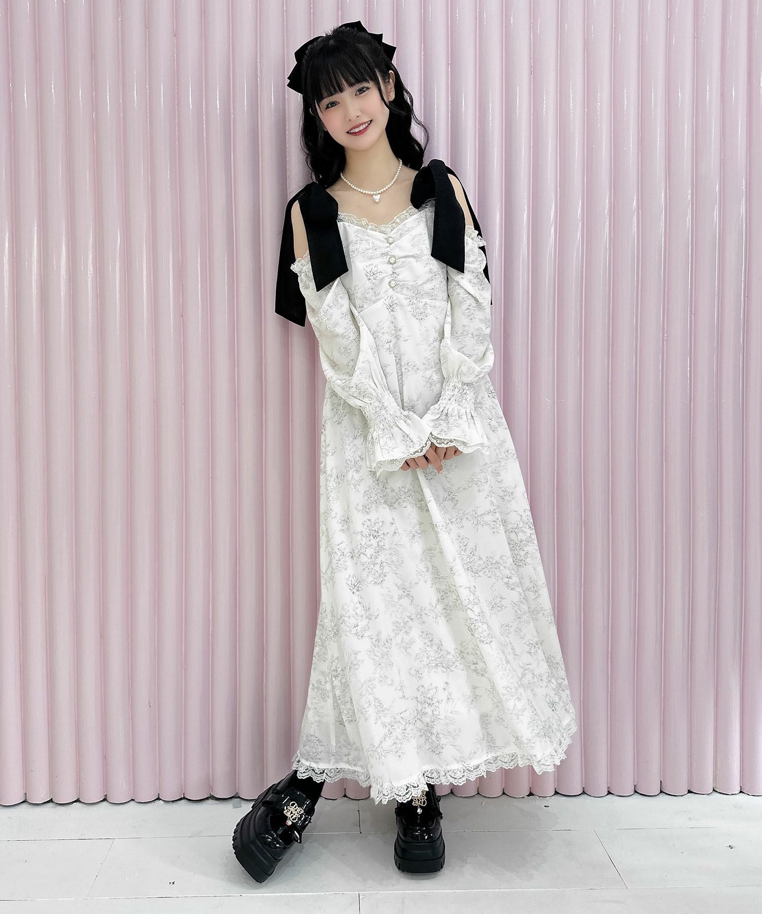 肩リボン花柄ロングワンピース | Rlab store