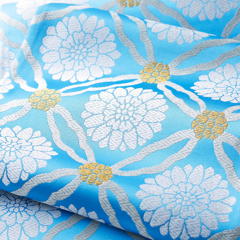 瑠璃 るり 七宝文 菊花 水色 淡黄色 青 袋帯 西陣織 – ROKUMONJIYA