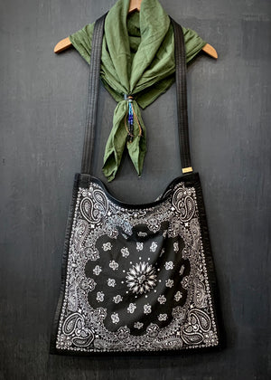 RTH SIMPLE CROSSBODY - CLASSIC BANDANA - Black w/Black Leather Trim