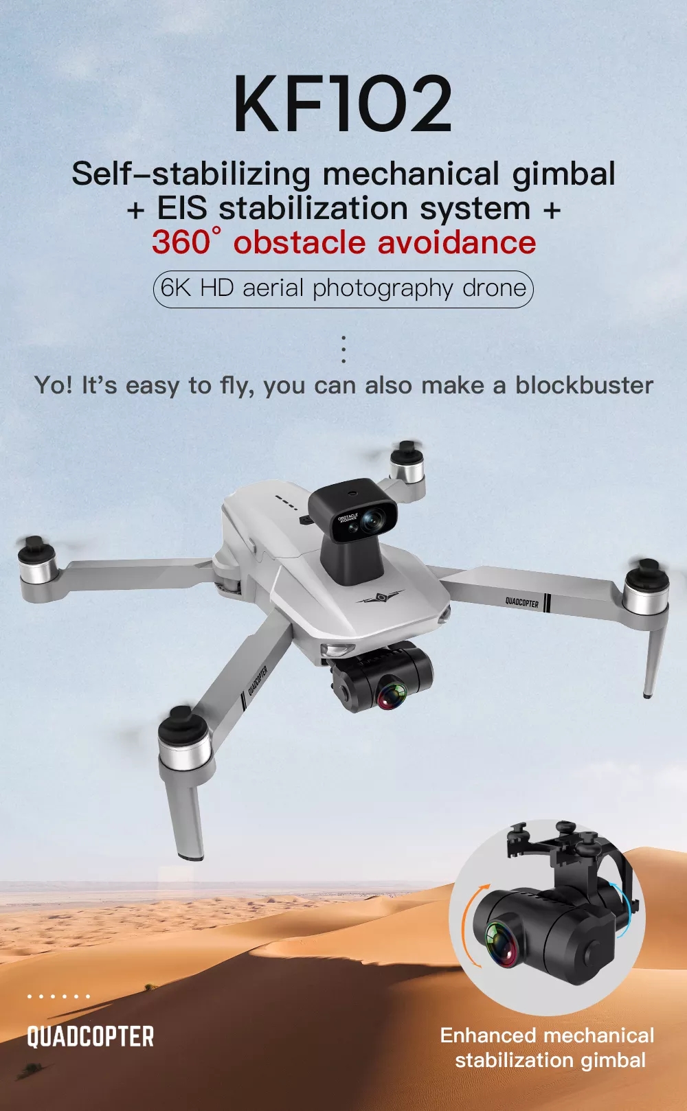 KF102 MAX Drone With 4K HD Camera 2-Axis Gimbal GPS Obstacle
