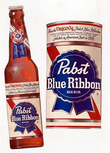 1970 Pabst Blue Ribbon Beer Die Cut Can & Bottle Sign sold at