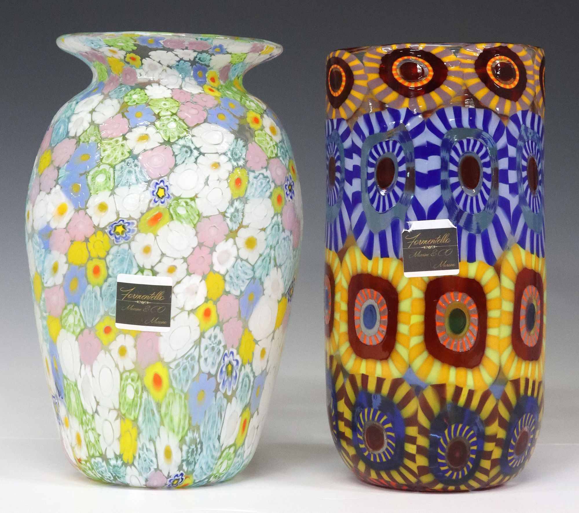 2) VENETIAN MARIO FORMENTELLO MURRINE GLASS VASES sold at auction