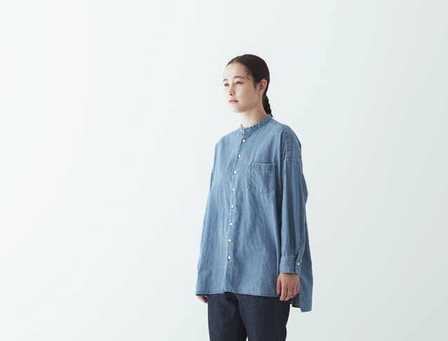 ネストローブ　デニムフリルカラーブラウス nest robe ネストローブ 2019A/W デニムフリルブラウス リネンブラウス