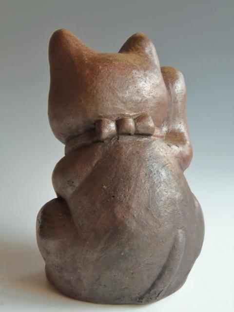 城南骨董-古備前焼 置物 猫 右招き猫 1095