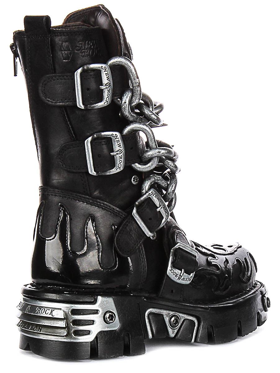 Newrock 727 Reactor Skull Chain Buckle Womens Boot In Black Silver