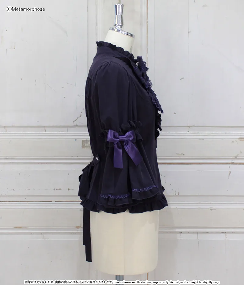 スタンドカラーフリルリボン姫袖ブラウス - ブラウス、カットソー