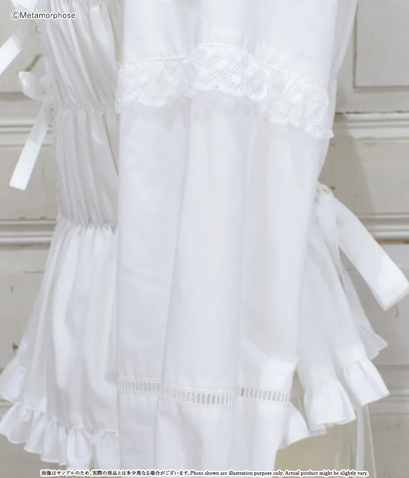 プラスサイズ】レース切替丸襟シャーリングブラウス - ブラウス