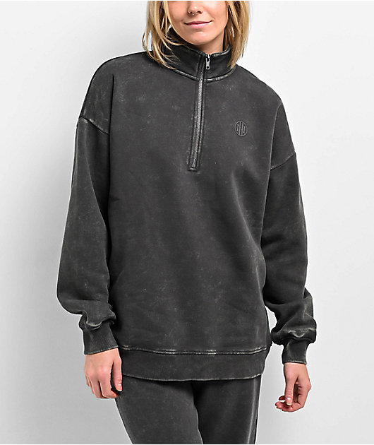 Ninth Hall Fundamentals Sheena Black Wash Oversized Quarter Zip