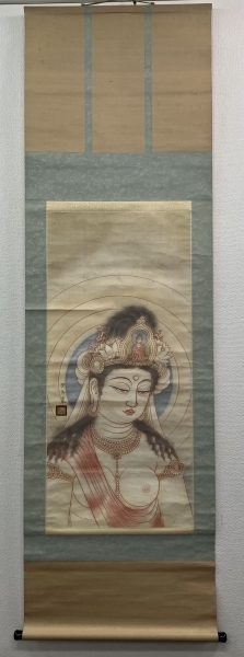 観音 図【学秀 銘】紙本 掛軸 共箱（仏画 春画 日本画）|サムライ