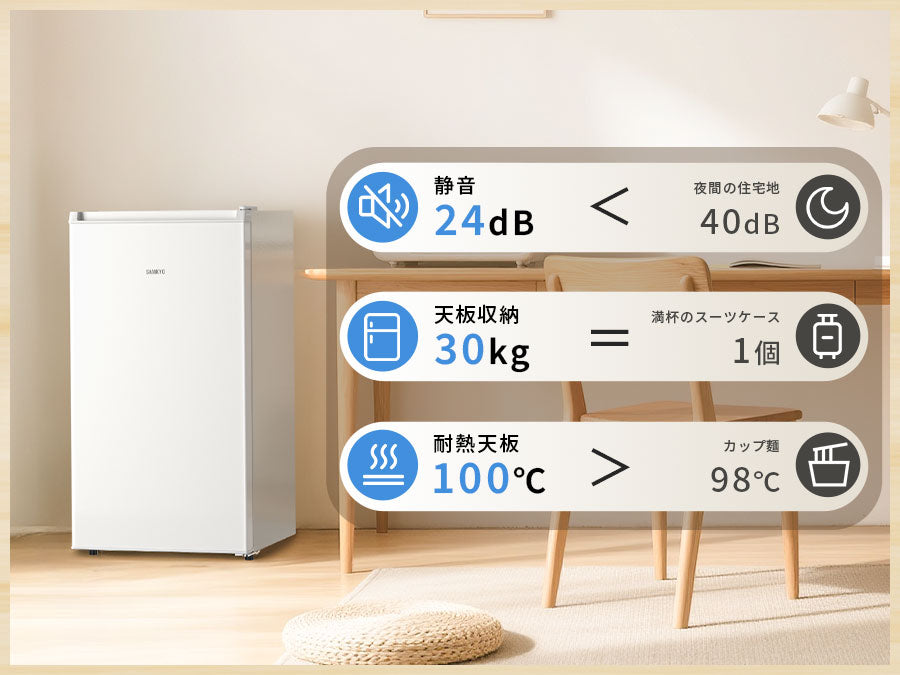 SAMKYO 冷蔵庫 一人暮らし用 95L 小型 スリム 幅44.4cm 直冷式 右開き