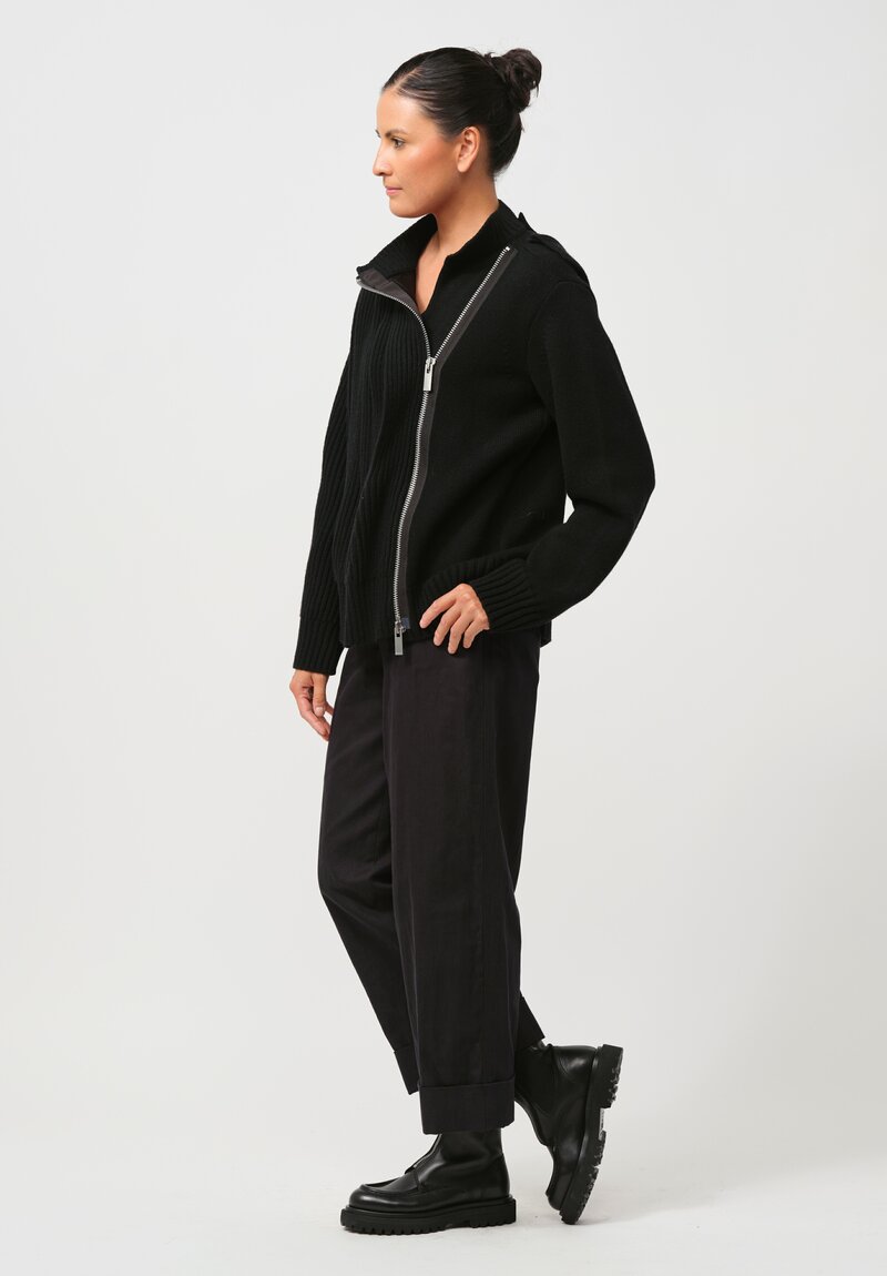 Sacai Wool Knit Blouson Jacket in Black | Santa Fe Dry Goods