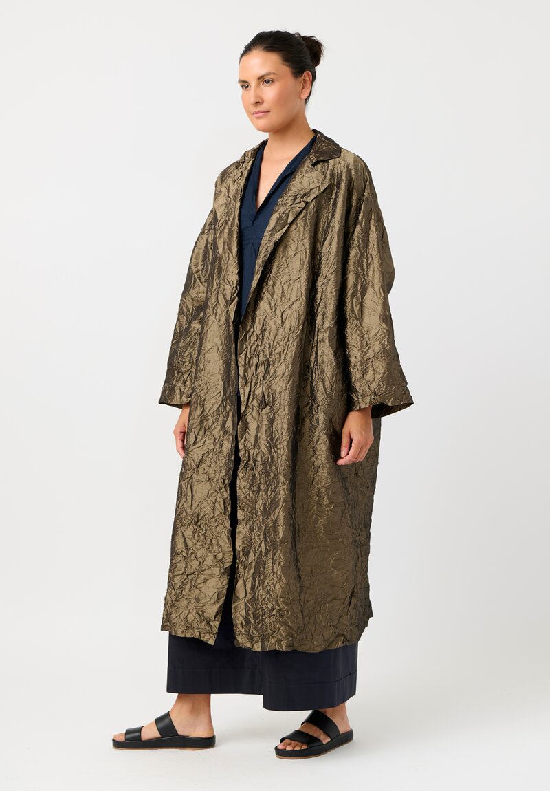 Daniela Gregis Washed Silk Randa Lungo Coat in Bronze Brown