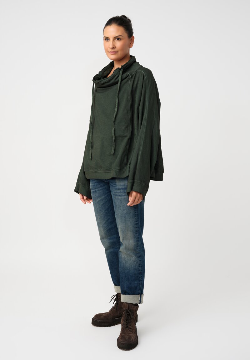 Rundholz DIP Cotton Jersey Double Cowl-Neckline Sweatshirt in Pine