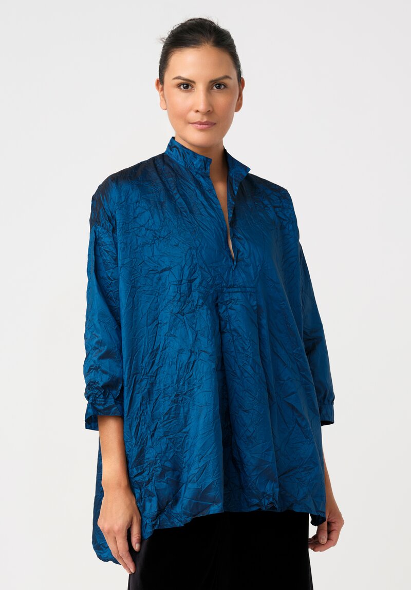 Daniela Gregis Washed Silk Kora Invierno Shirt in Sapphire Blue