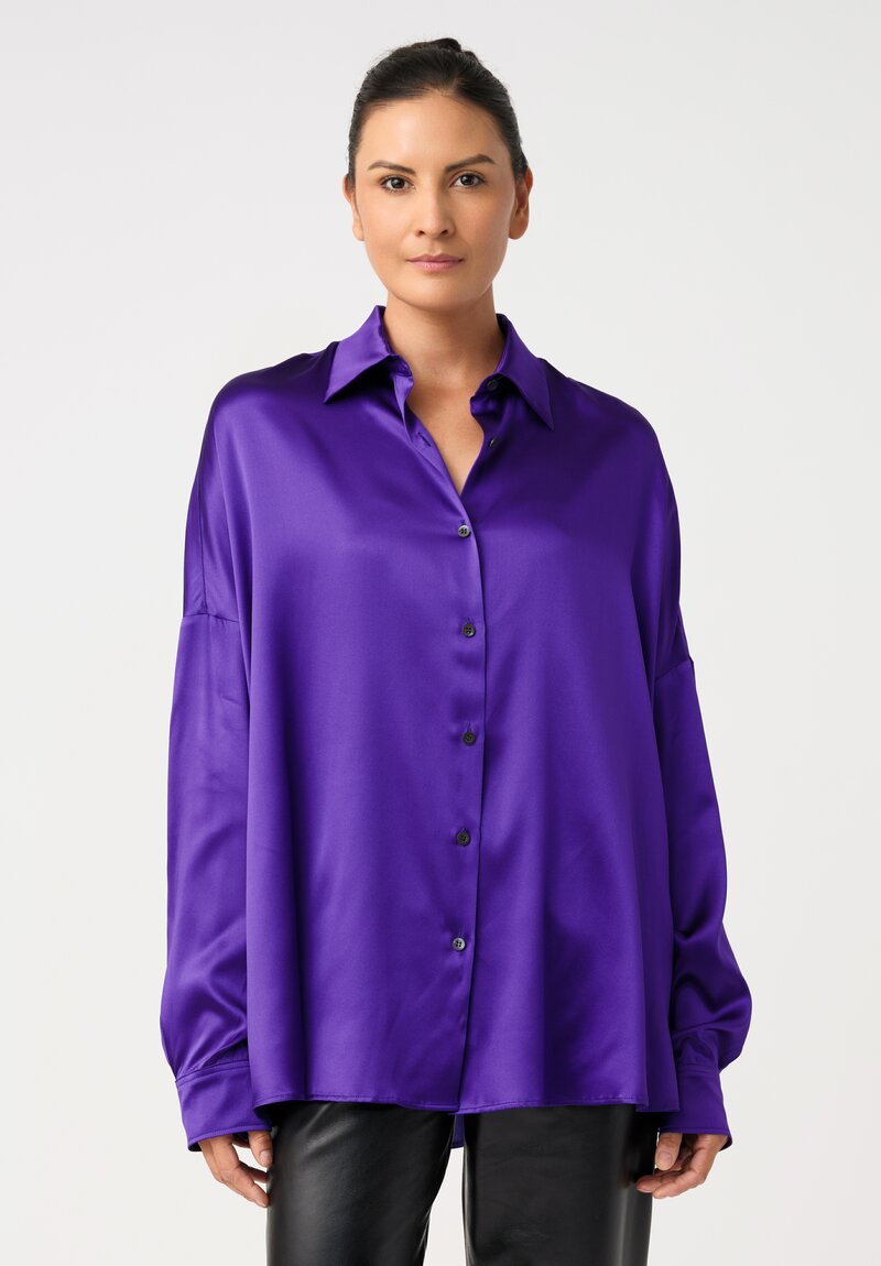 Dries Van Noten Silk Button-Down Casia Top in Amethyst Purple
