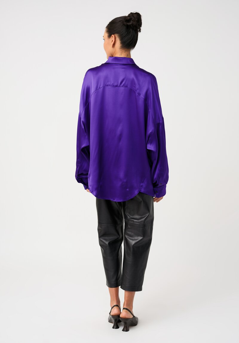 Dries Van Noten Silk Button-Down Casia Top in Amethyst Purple