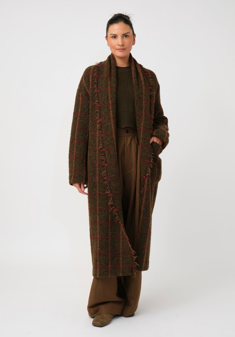 Uma Wang Cashmere Thick Ribbed Knit Cropped Pullover in Olive