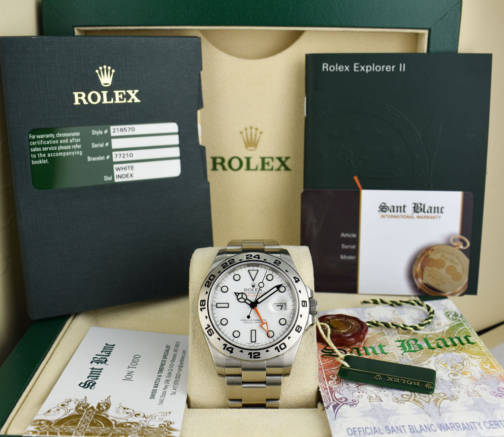 ROLEX 42mm Stainless Steel Explorer II Polar White Dial BOX BOOKS