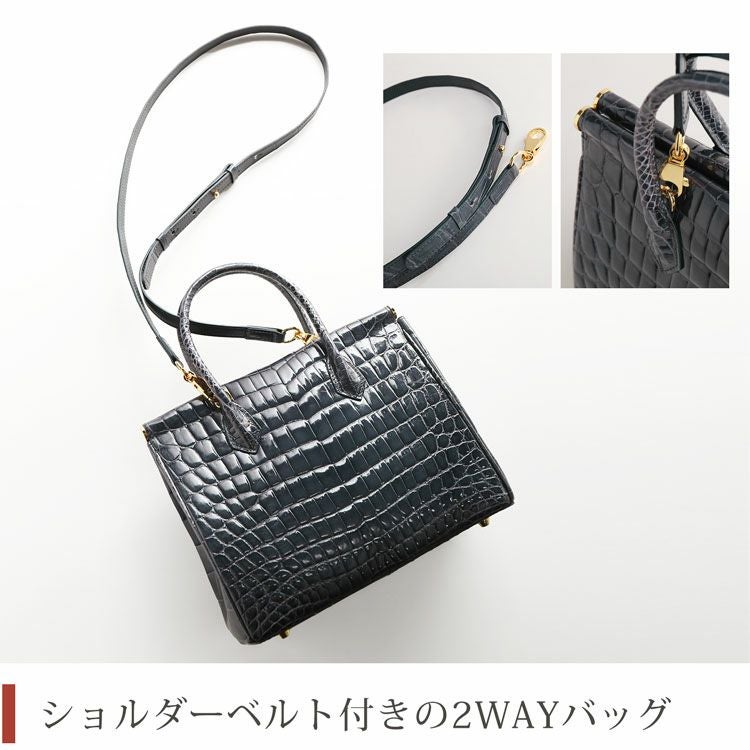 クロコダイル ハンドバッグ 2WAY ショルダーベルト付き レディース 4FA