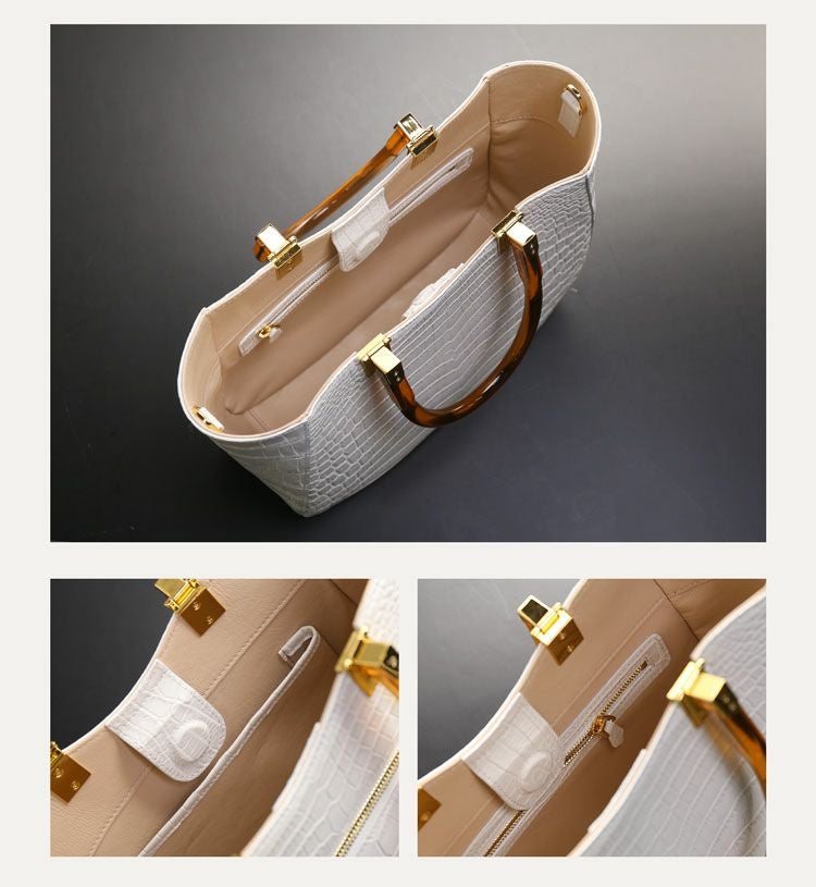 クロコダイル ハンドバッグ 2WAY べっ甲ハンドル バッグ レディース