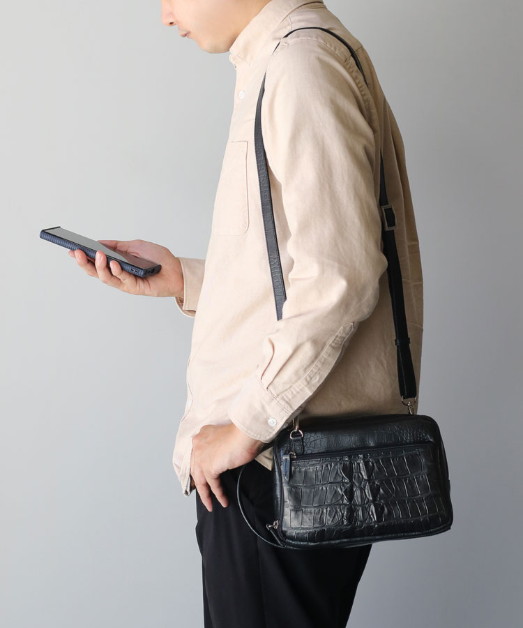 ナイル クロコダイル ホーンバック 牛革 ショルダーバッグ クラッチ