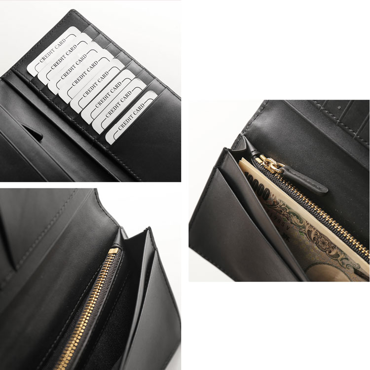 クロコダイル 長財布 センター取り 一枚革 マット 加工 ブラック 内装