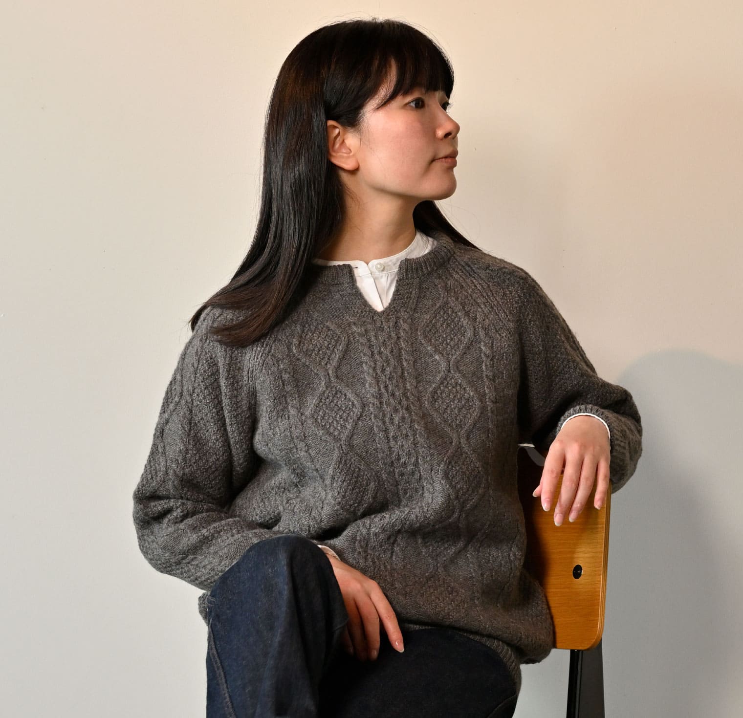 からだをつつむ / アラン柄プルオーバー キーネック ウール100