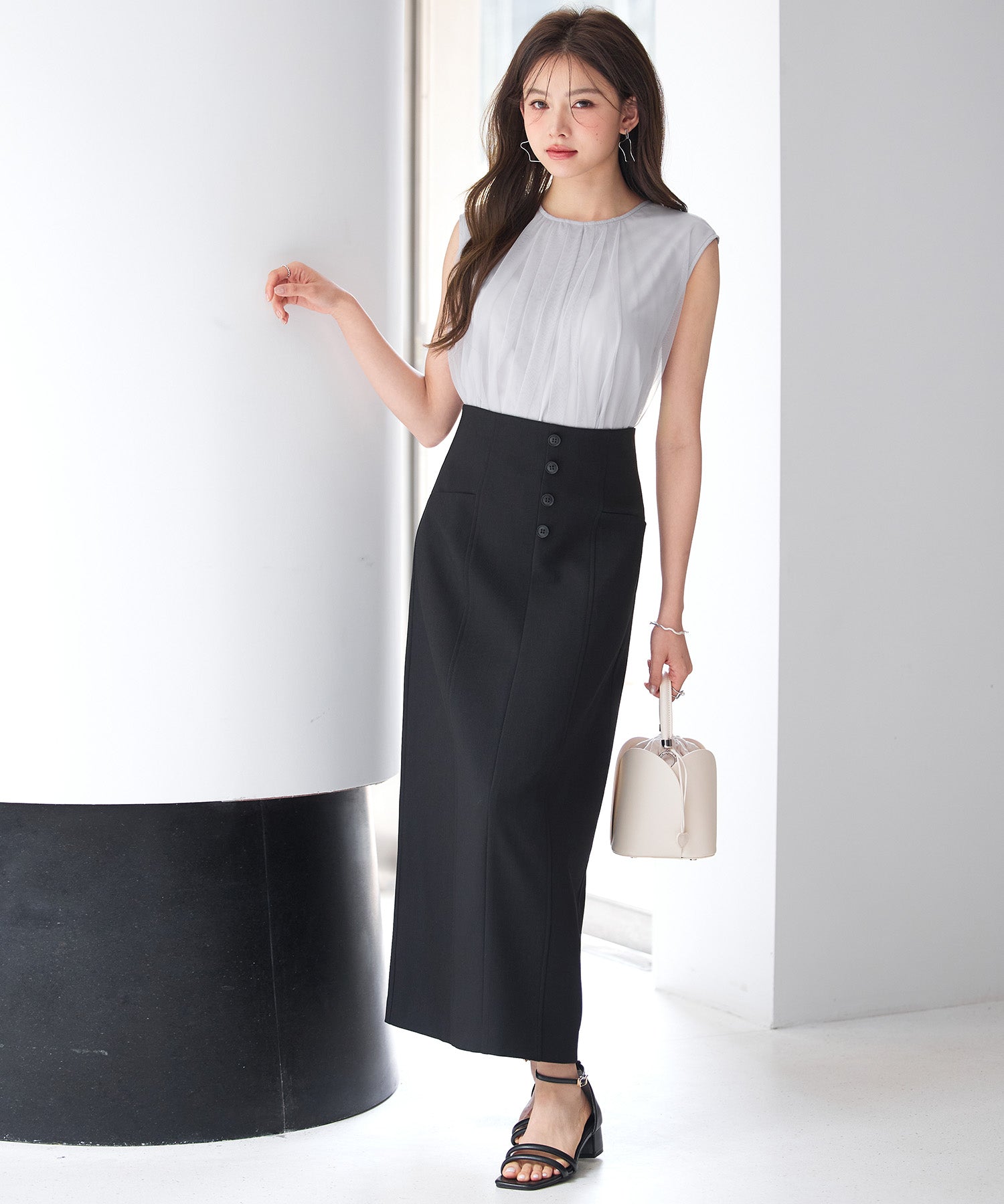 フロントボタンハイウエストスカートsdp0293 ブラック – [公式]SAISON